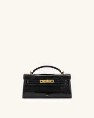 Noor Top Handle Bag - Black Croc