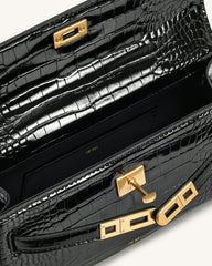 Noor Top Handle Bag - Black Croc