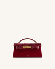Noor Faux Suede Top Handle Bag - Red