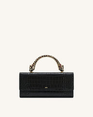 Maya Leopard-Shaped Hardware Handle Top Handle Bag - Black Croc