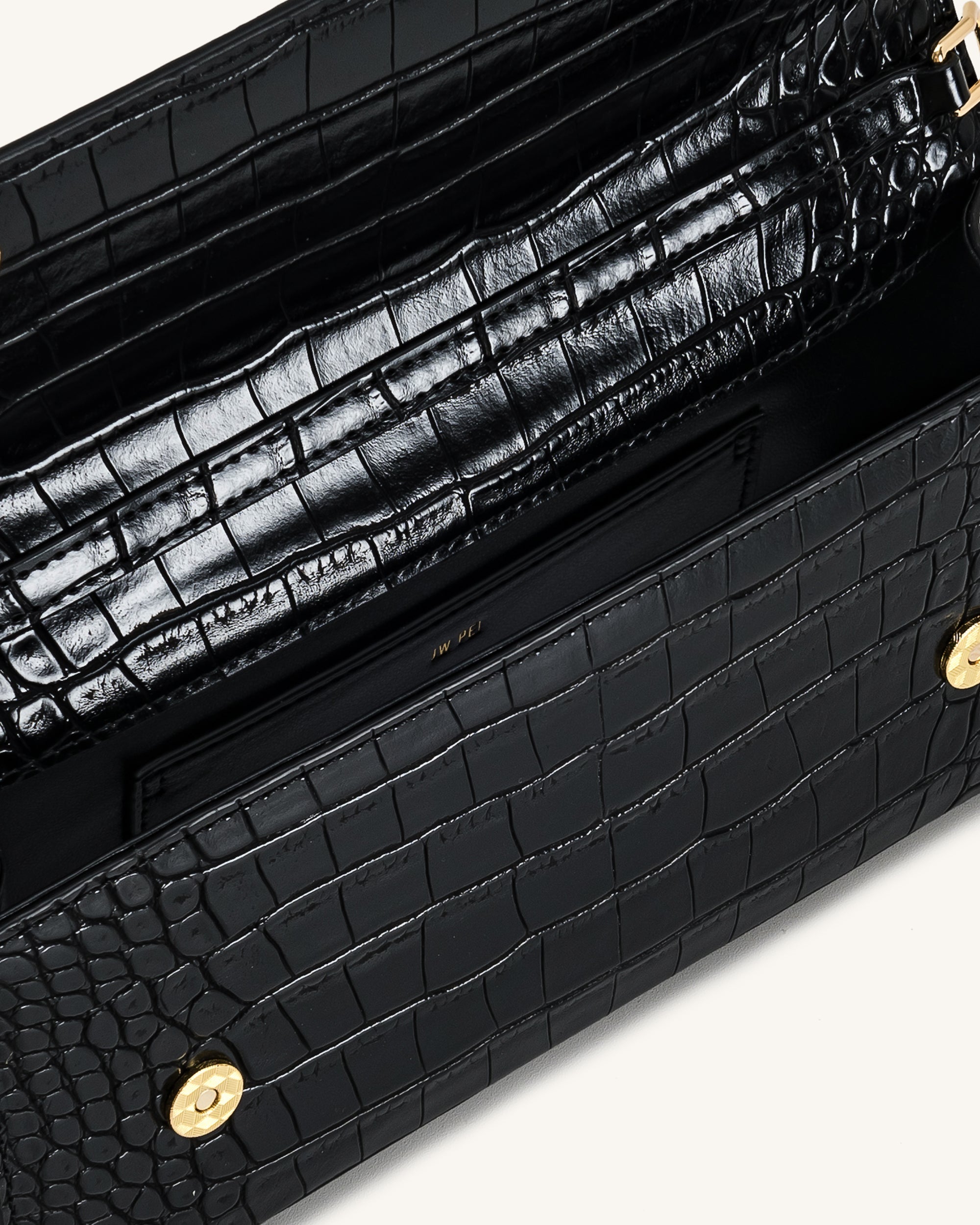 Maya Leopard-Shaped Hardware Handle Top Handle Bag - Black Croc