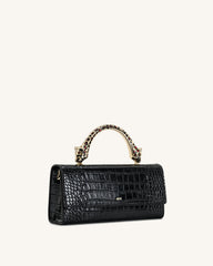 Maya Leopard-Shaped Hardware Handle Top Handle Bag - Black Croc