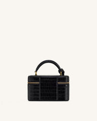 Cleo Box Shape Top Handle Bag - Black Croc