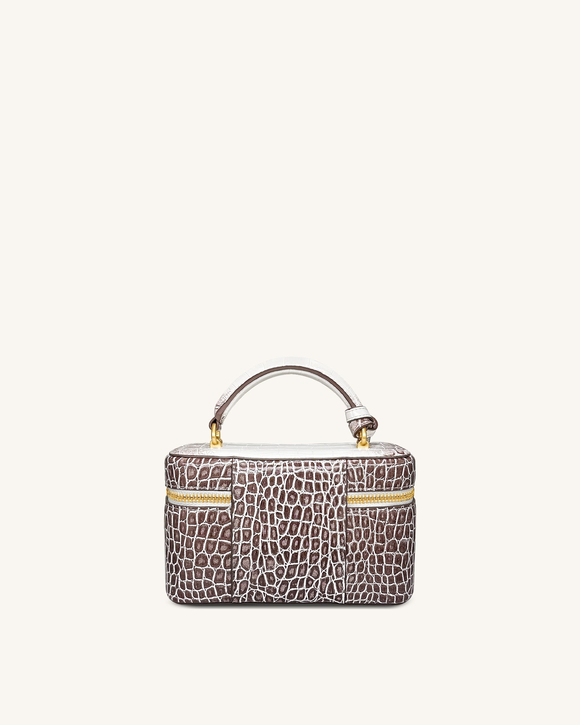 Cleo Box Shape Top Handle Bag - White Croc