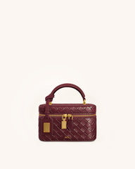 Cleo Woven Texture Box Shape Top Handle Bag - Claret