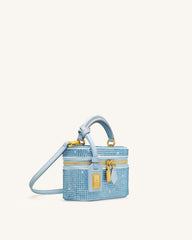 Cleo Artificial Crystal Box Shape Top Handle Bag - Blue