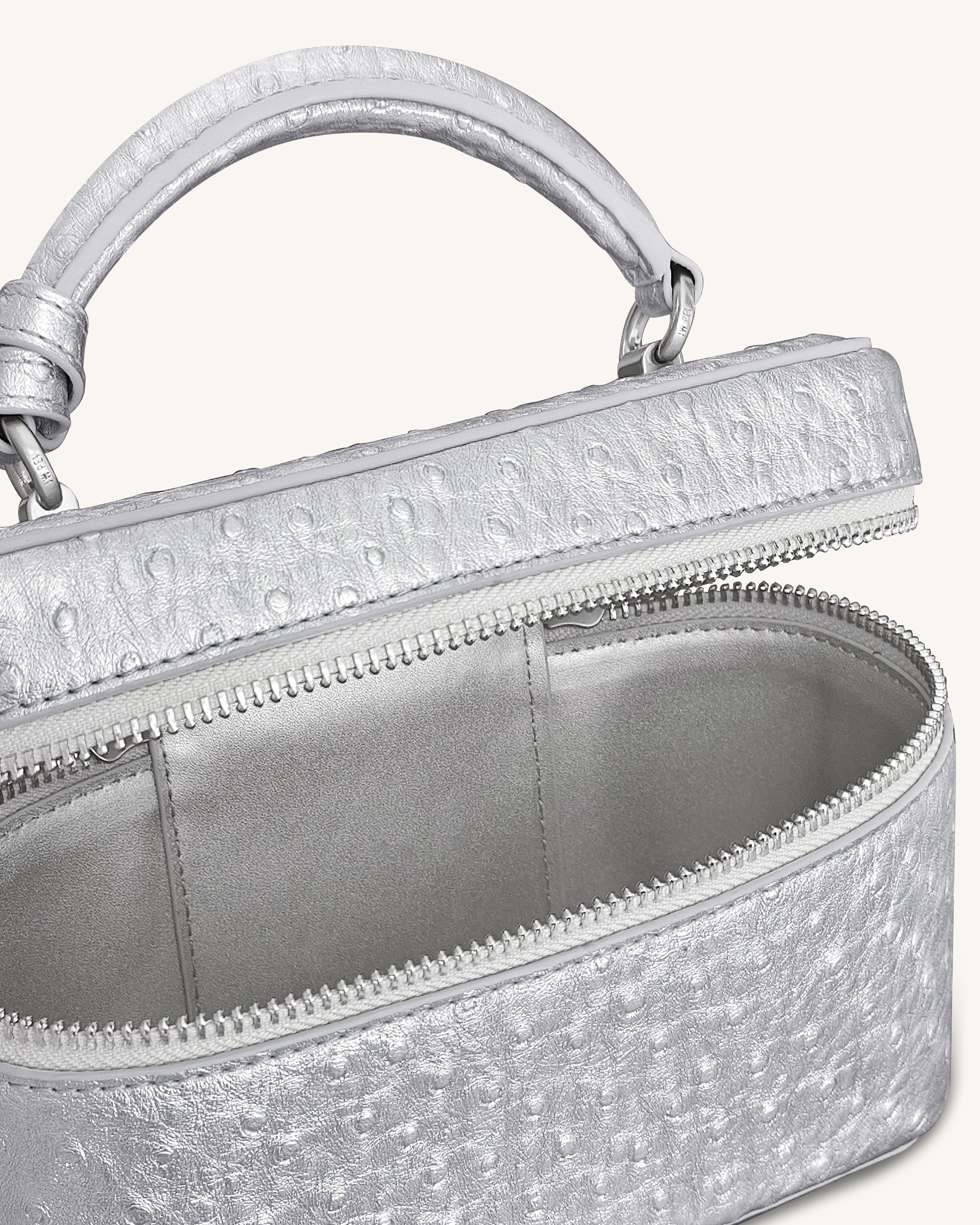 Cleo Faux Ostrich Texture Box Shape Top Handle Bag - Silver