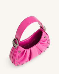 Gabbi Crushed Ruched Hobo Handbag - Bright Pink
