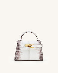 Elise Top Handle Bag - White Croc