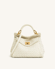 Lucia Classic Top Handle Woven Bag - White