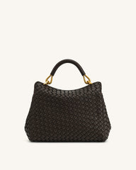 Lucia Classic Top Handle Woven Bag - Dark Brown