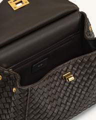 Lucia Classic Top Handle Woven Bag - Dark Brown