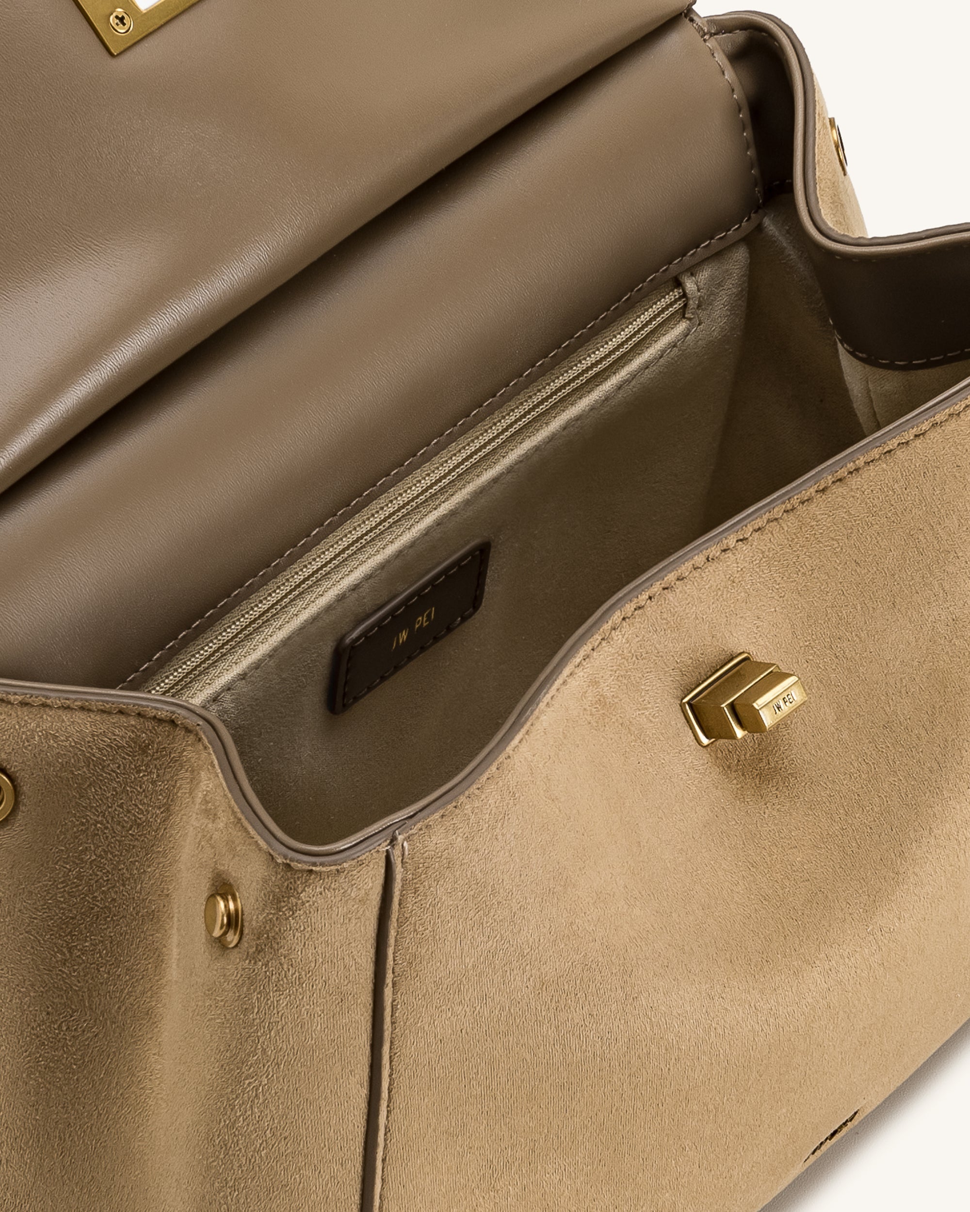Lucia Classic Faux Suede Top Handle Bag - Taupe
