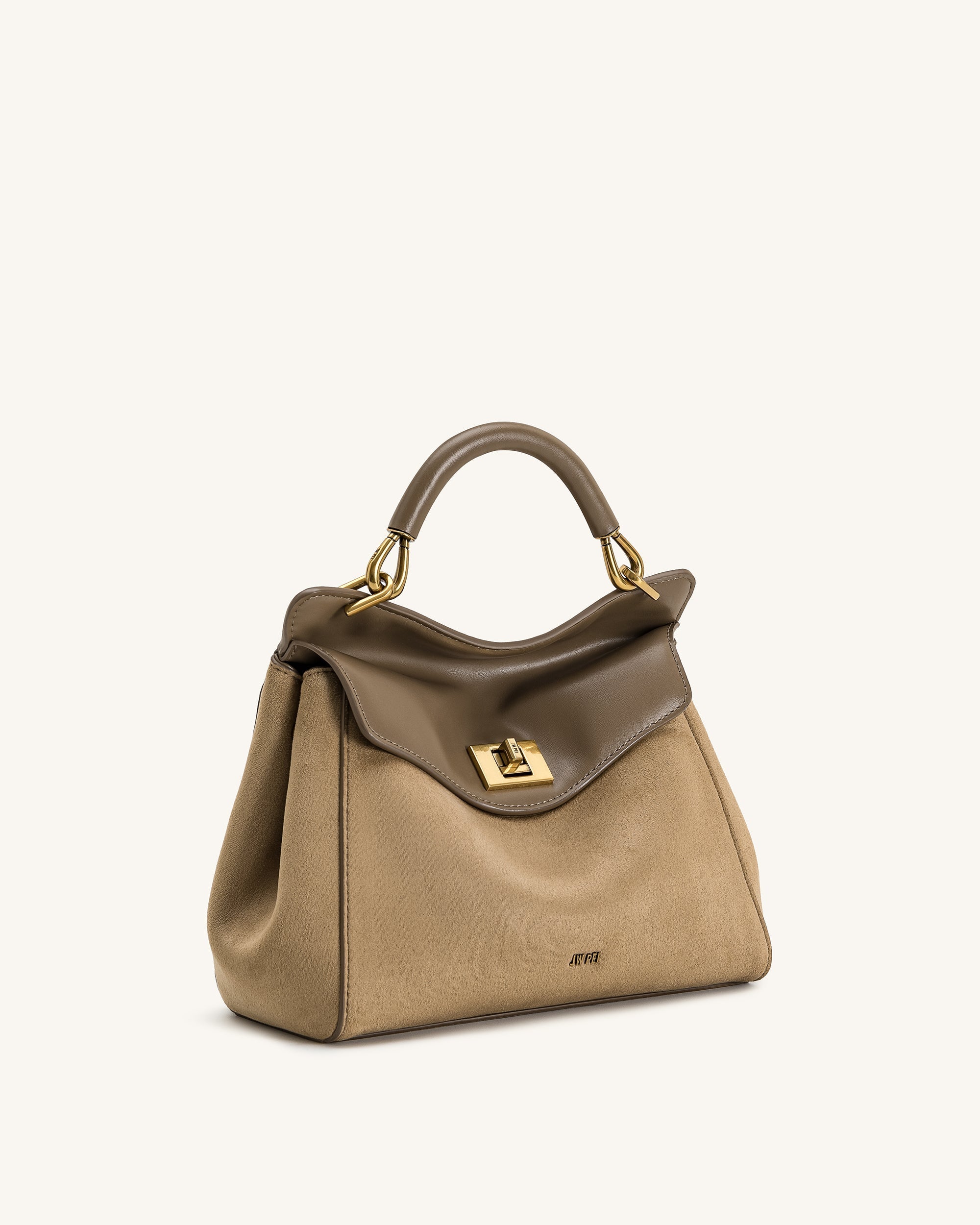 Lucia Classic Faux Suede Top Handle Bag - Taupe