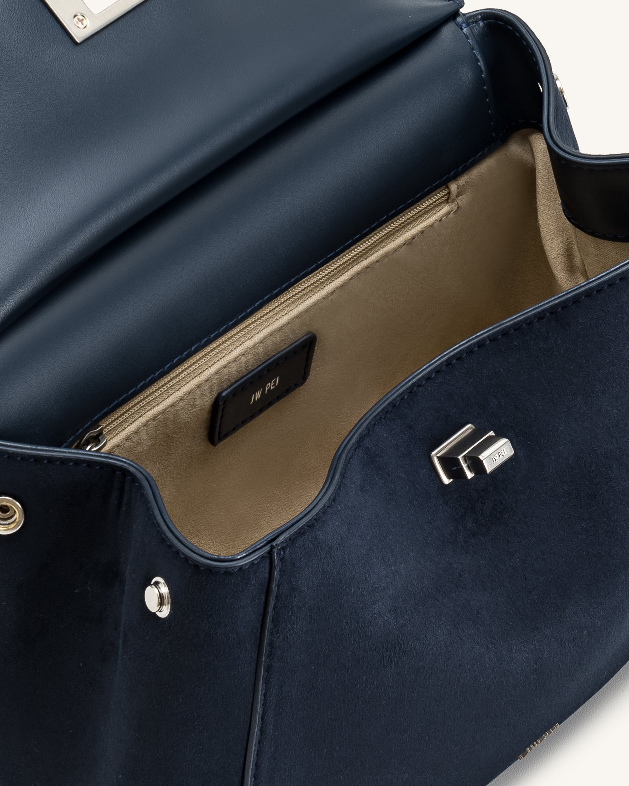 Lucia Classic Faux Suede Top Handle Bag - Navy Blue