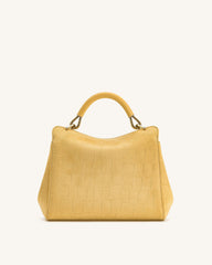 Lucia Classic Croc-Embossed Faux Suede Top Handle Bag - Yellow