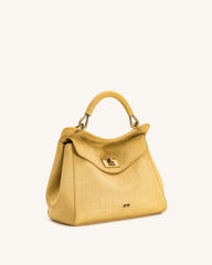 Lucia Classic Croc-Embossed Faux Suede Top Handle Bag - Yellow