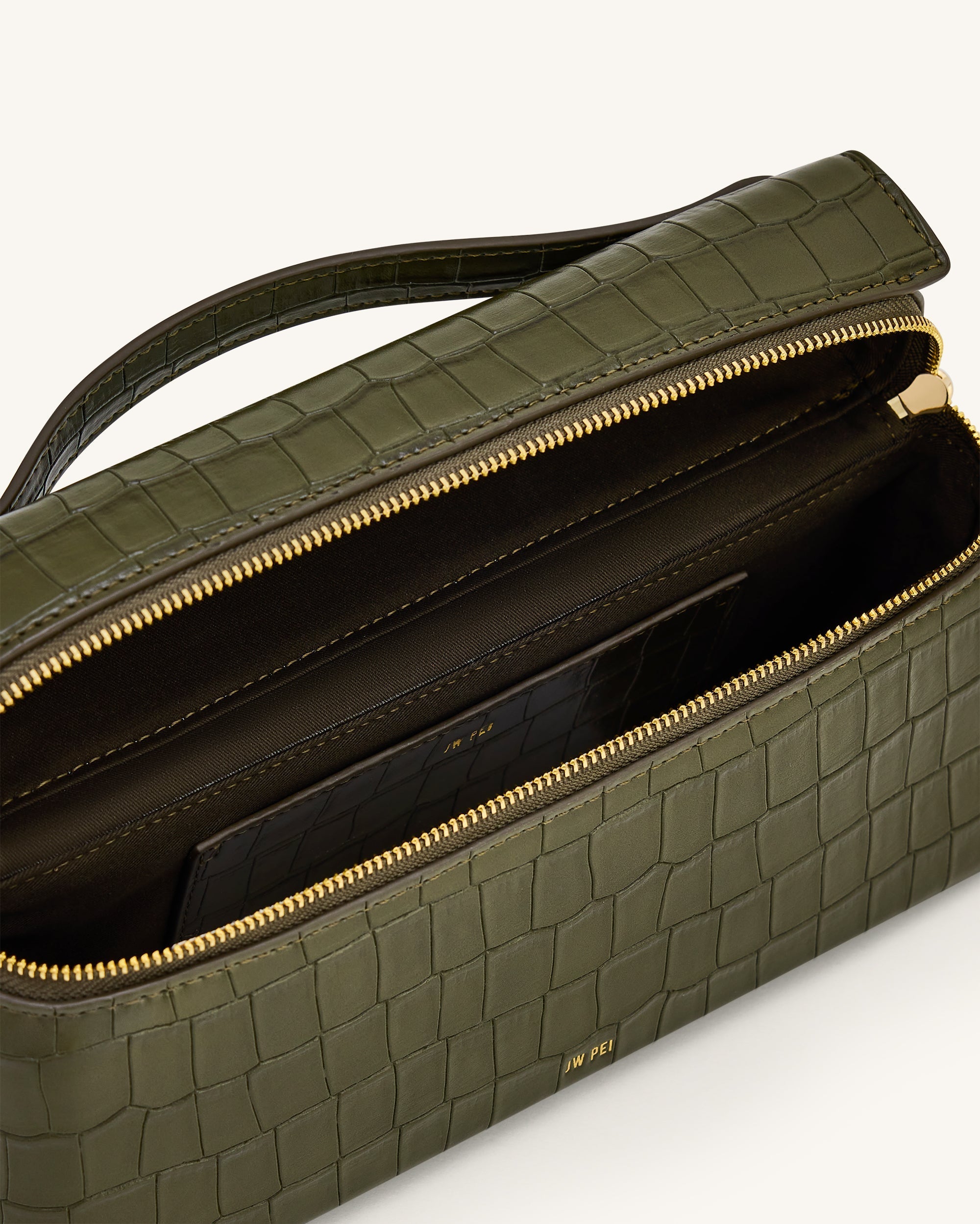 Thea Croc-Embossed Top Handle Bag - Olive Green