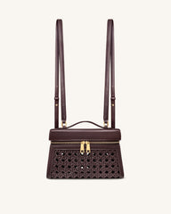 Thea Large Woven Top Handle Bag - Dark Red