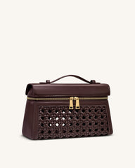 Thea Large Woven Top Handle Bag - Dark Red