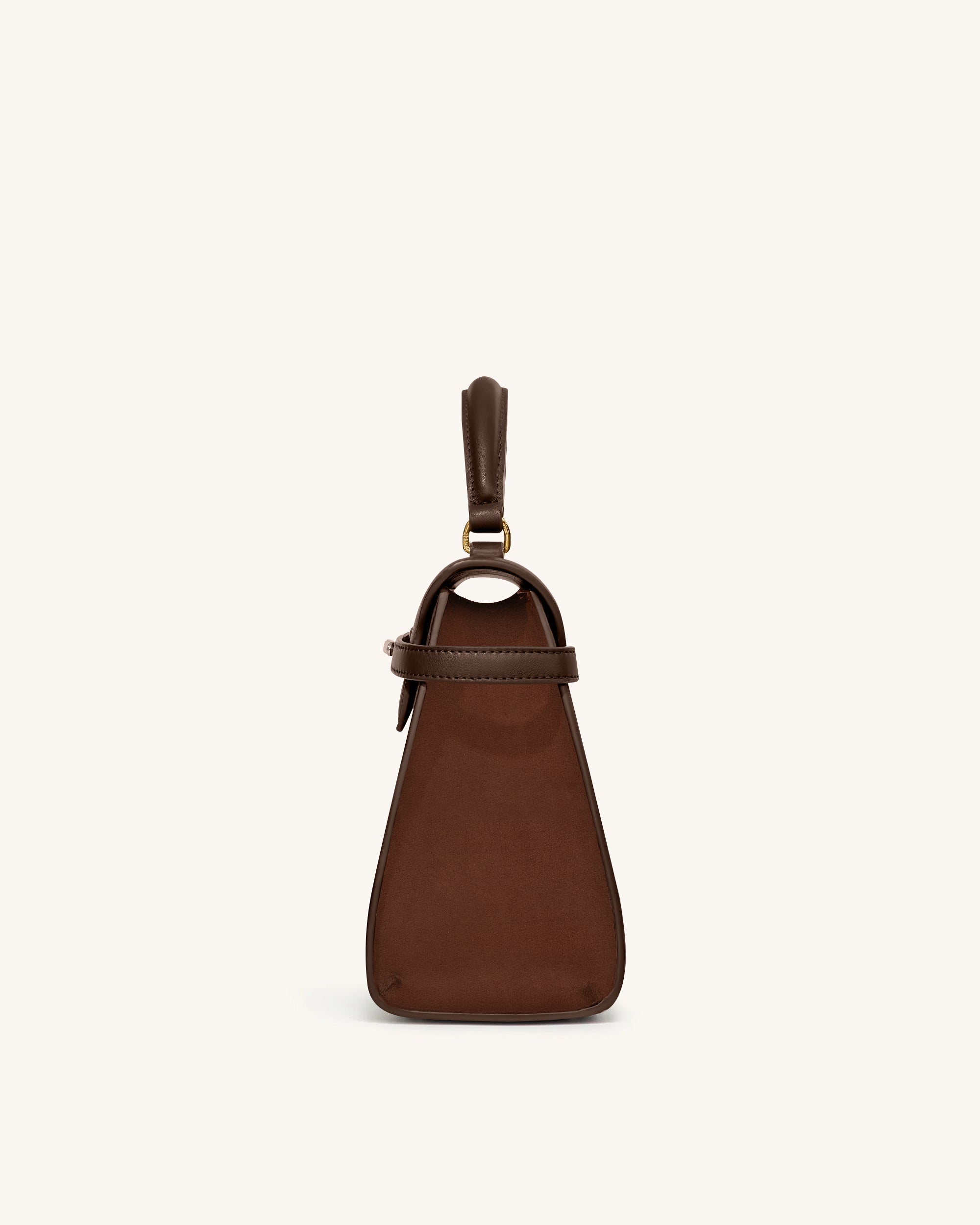 Elise Large Faux Suede Top Handle Bag - Mocha Brown