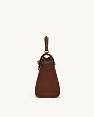 Elise Large Faux Suede Top Handle Bag - Mocha Brown