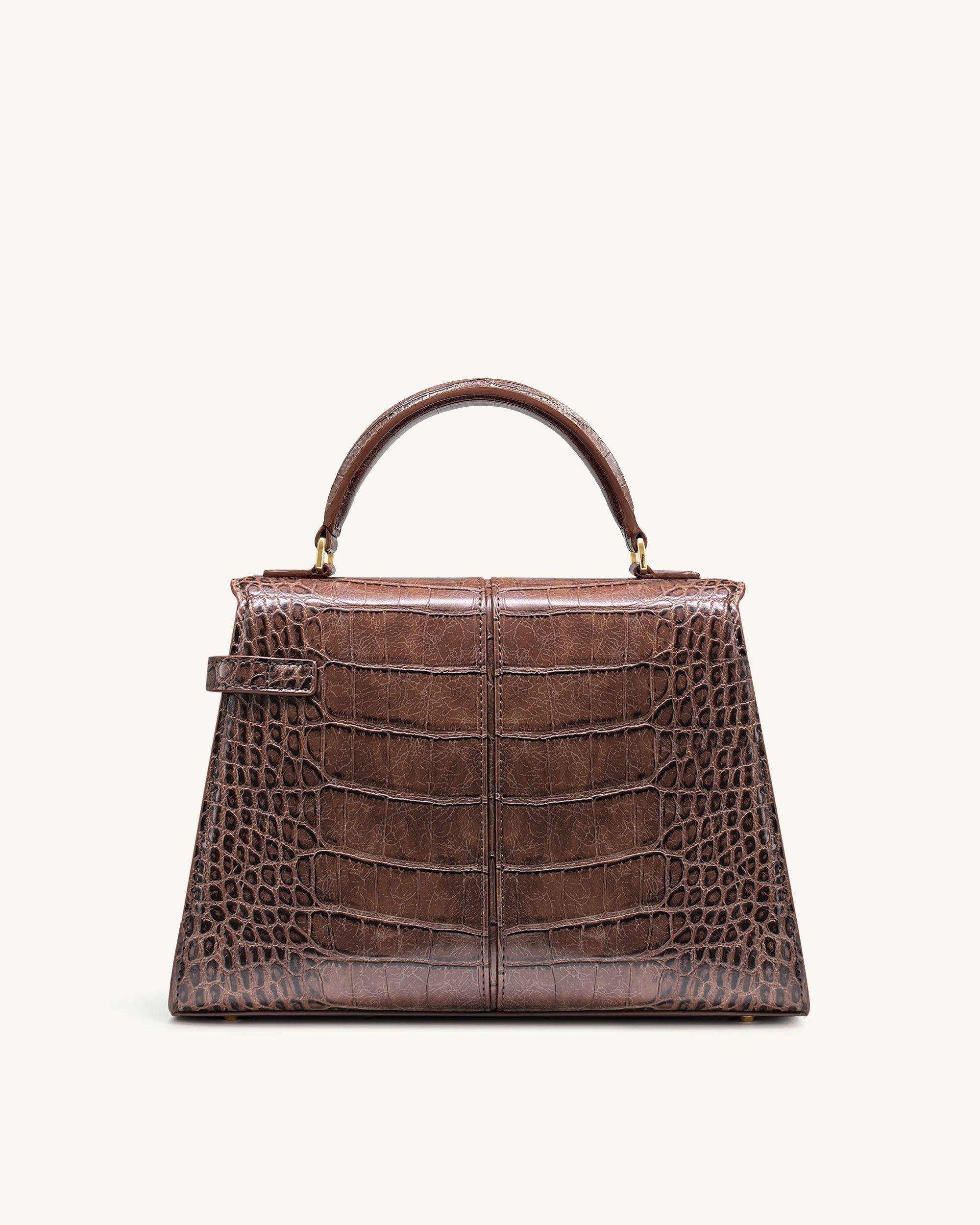 Elise Large Croc-Embossed Top Handle Bag - Chestnut Brown