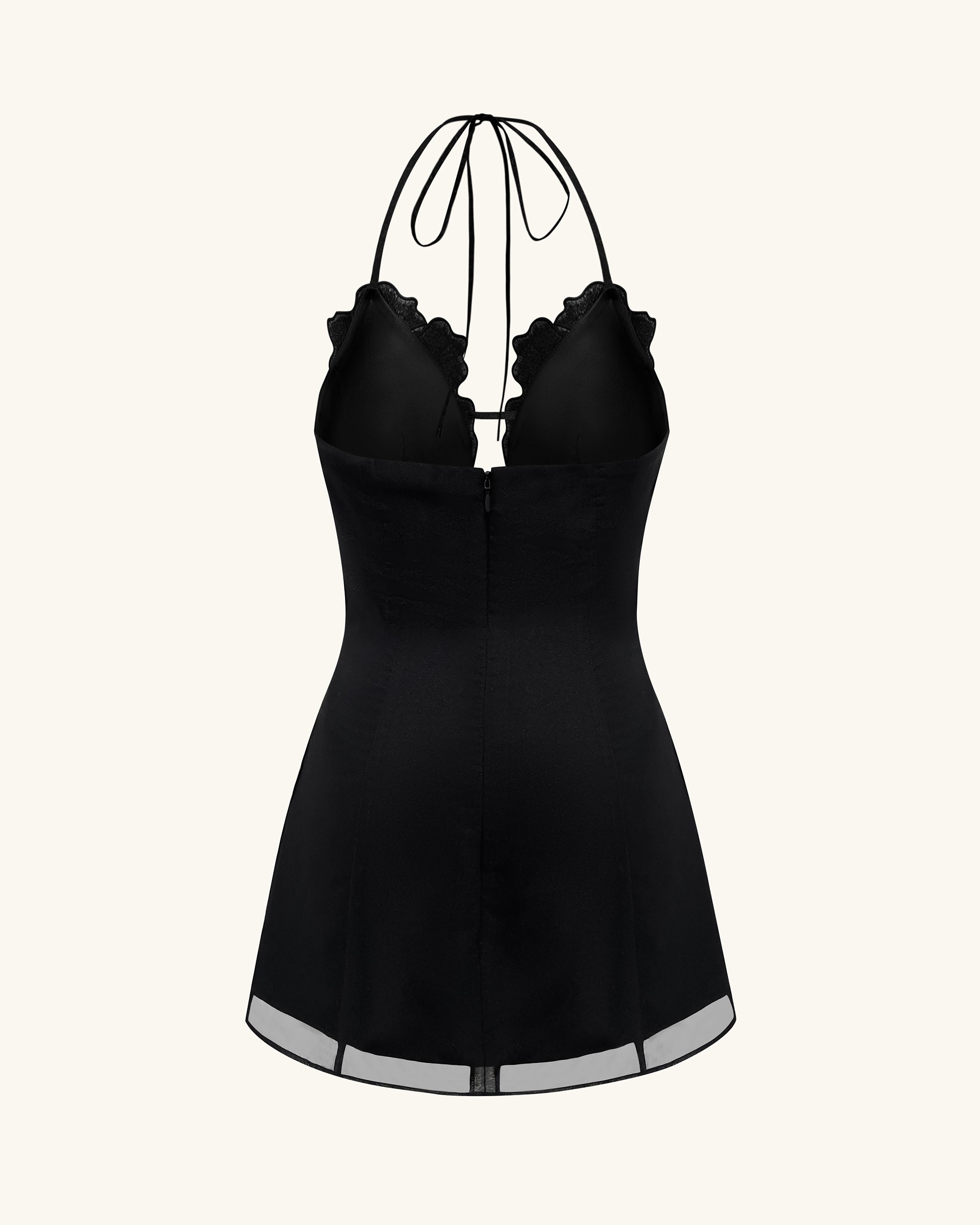 Flower Embroidered Mini Dress - Black
