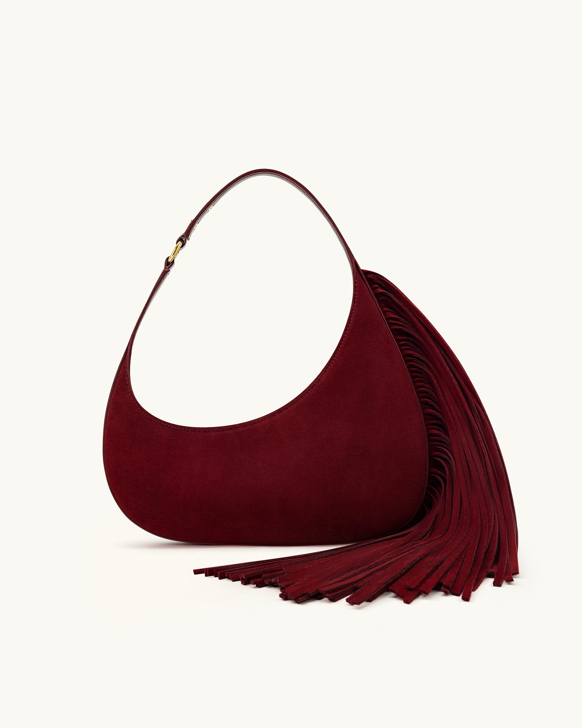 Harlee Faux Suede Fringe Shoulder Bag - Burgundy