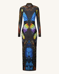 Butterfly Mesh Maxi Dress - Multicolor