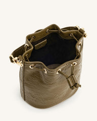 Yulia Crushed Bucket Bag - Dark Olive
