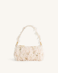 Eva Faux Fur And Sequin Mini Shoulder Bag - Beige