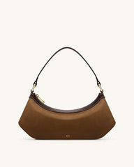 Lily Faux Suede Shoulder Bag - Dark Brown