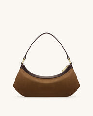 Lily Faux Suede Shoulder Bag - Dark Brown