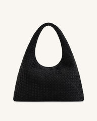 Iaura Faux Suede Woven Shoulder Bag - Black