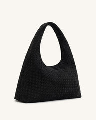 Iaura Faux Suede Woven Shoulder Bag - Black