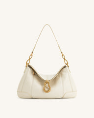Jayla Metal Pendant Embellished Shoulder Bag - White
