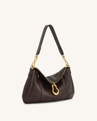 Jayla Metal Pendant Embellished Shoulder Bag - Dark Brown