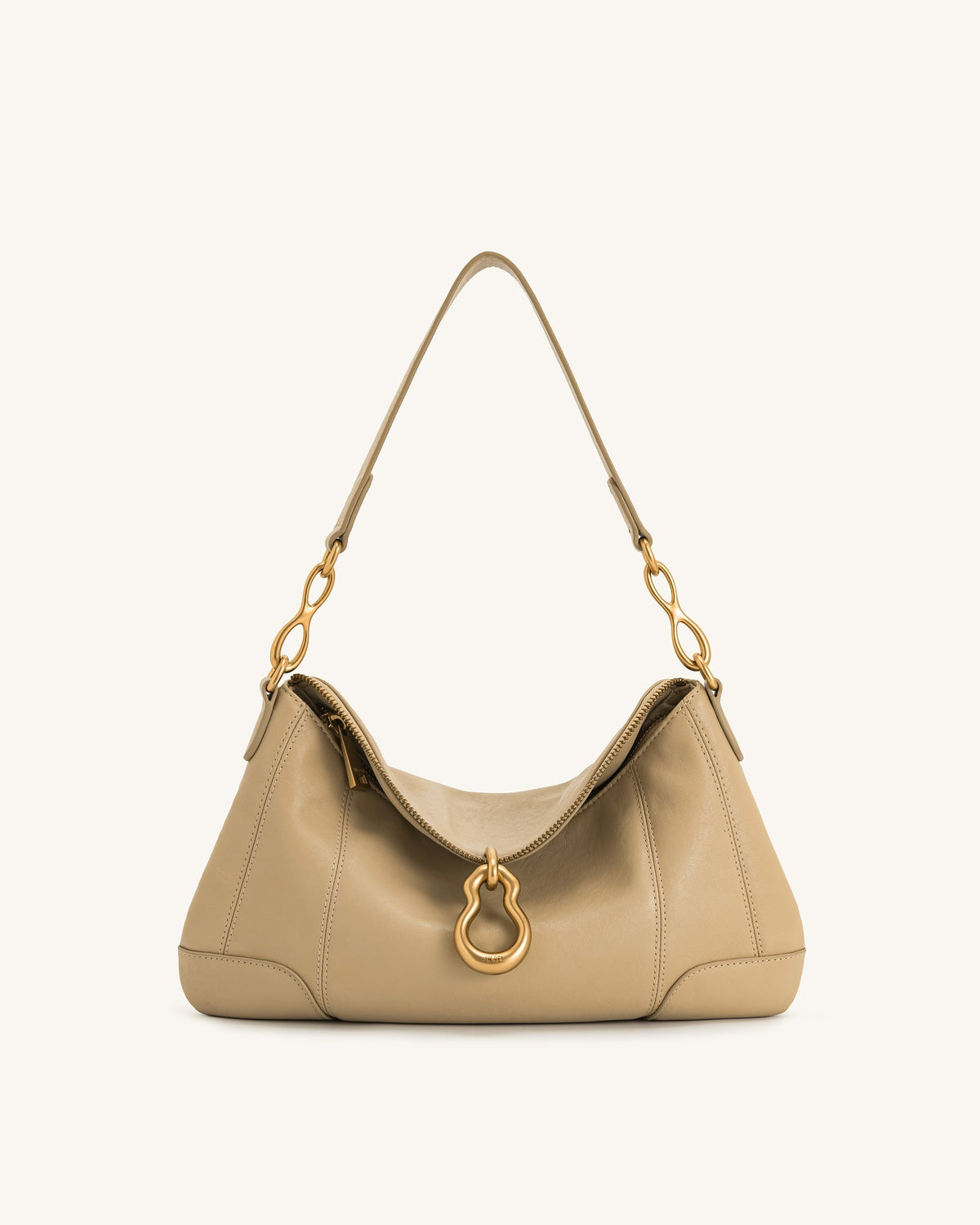 Jayla Metal Pendant Embellished Shoulder Bag - Khaki