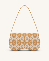 Becci Knitted Shoulder Bag - Orange & Ivory & Brown