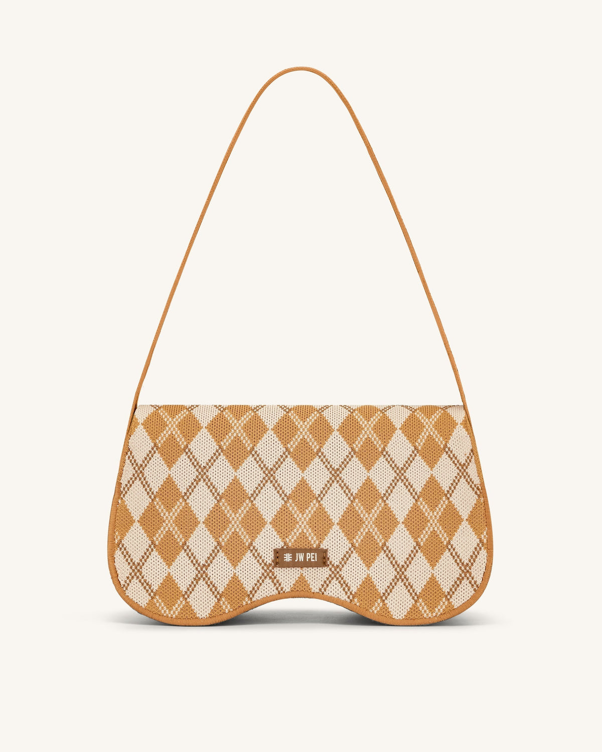 Becci Knitted Shoulder Bag - Orange & Ivory & Brown