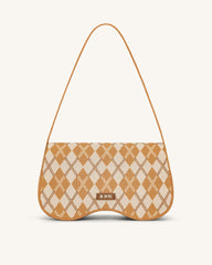 Becci Knitted Shoulder Bag - Orange & Ivory & Brown