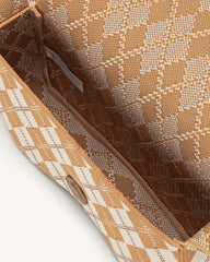 Becci Knitted Shoulder Bag - Orange & Ivory & Brown