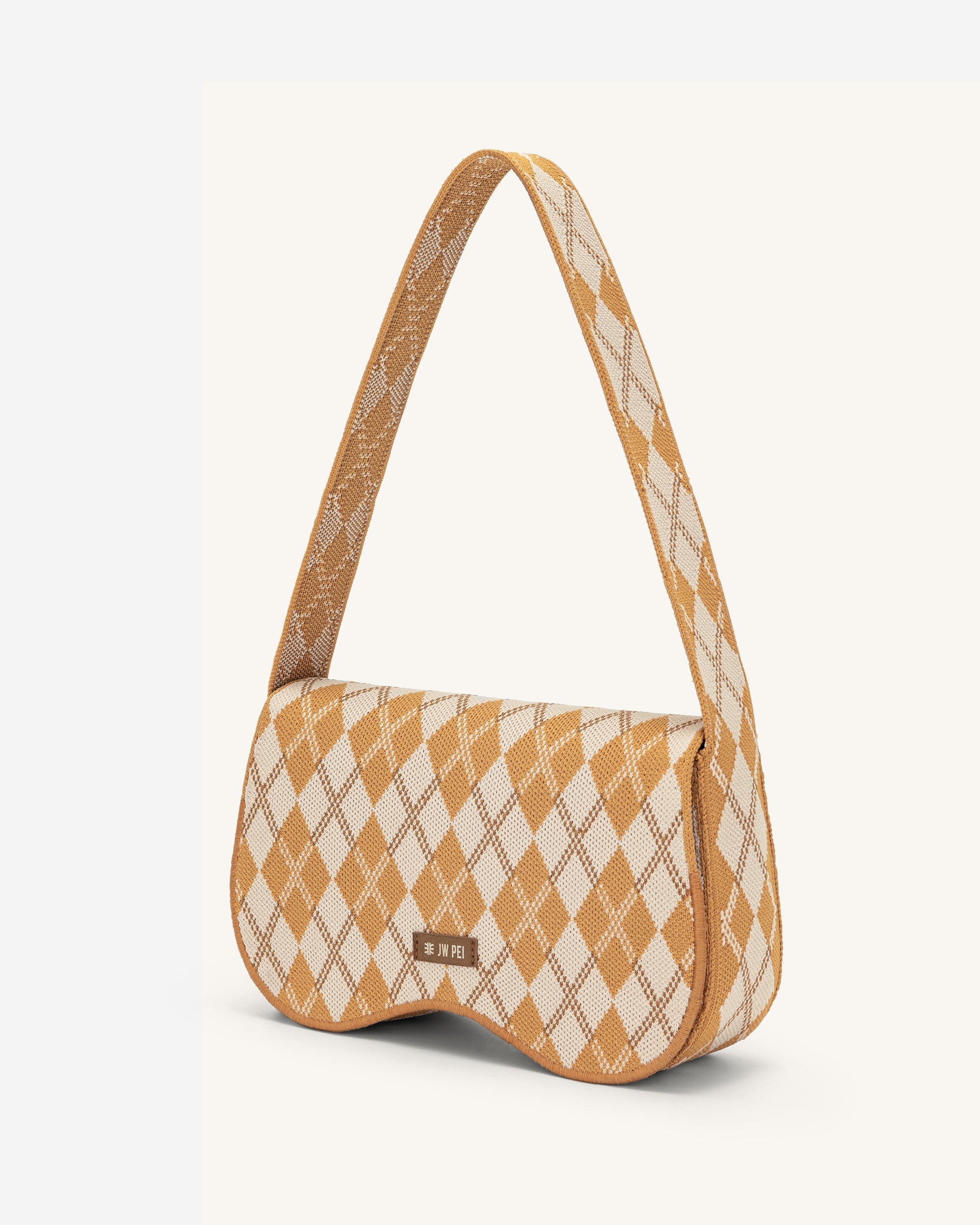 Becci Knitted Shoulder Bag - Orange & Ivory & Brown