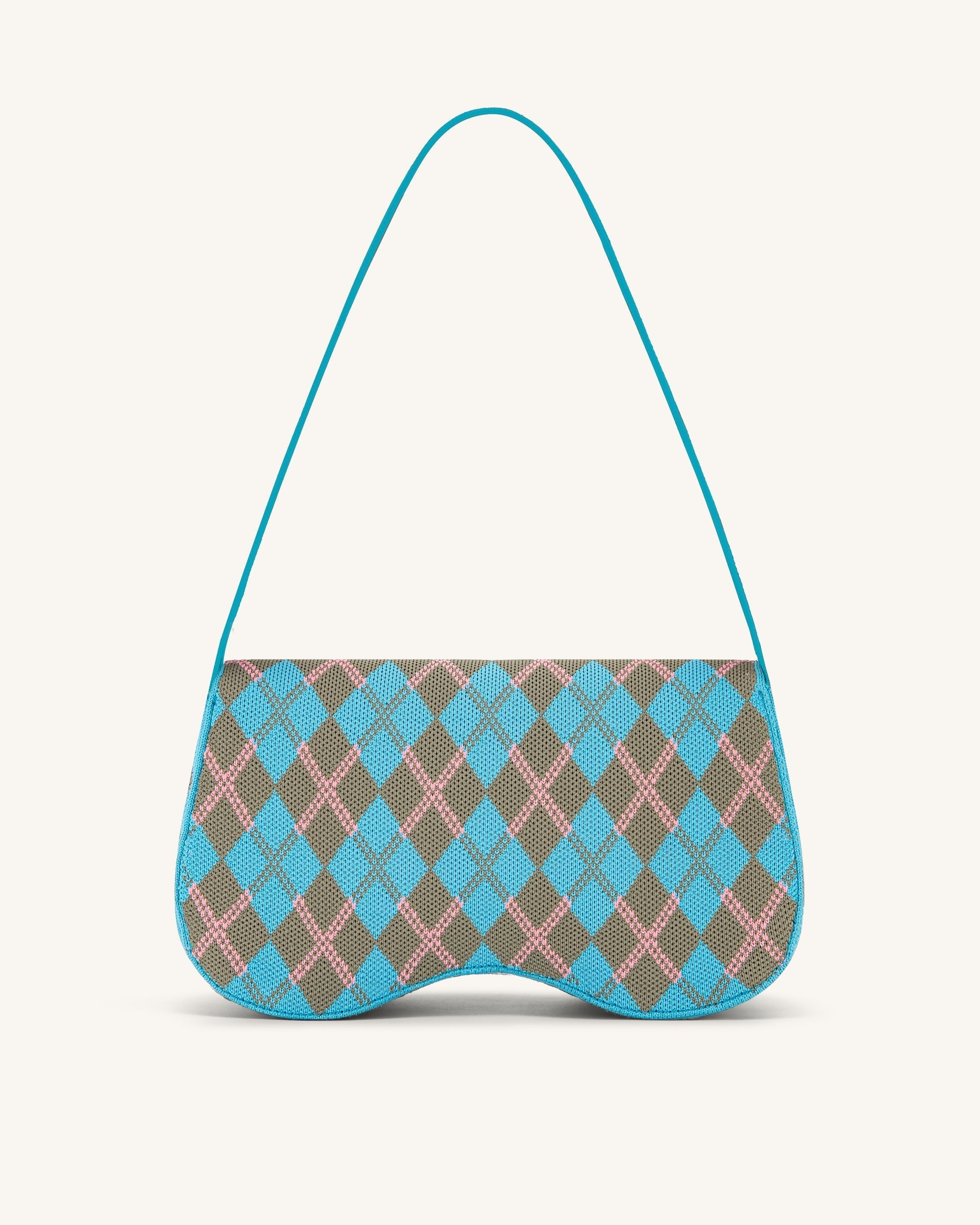 Becci Knitted Shoulder Bag - Lake Blue & Gray Green & Pink
