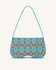 Becci Knitted Shoulder Bag - Lake Blue & Gray Green & Pink