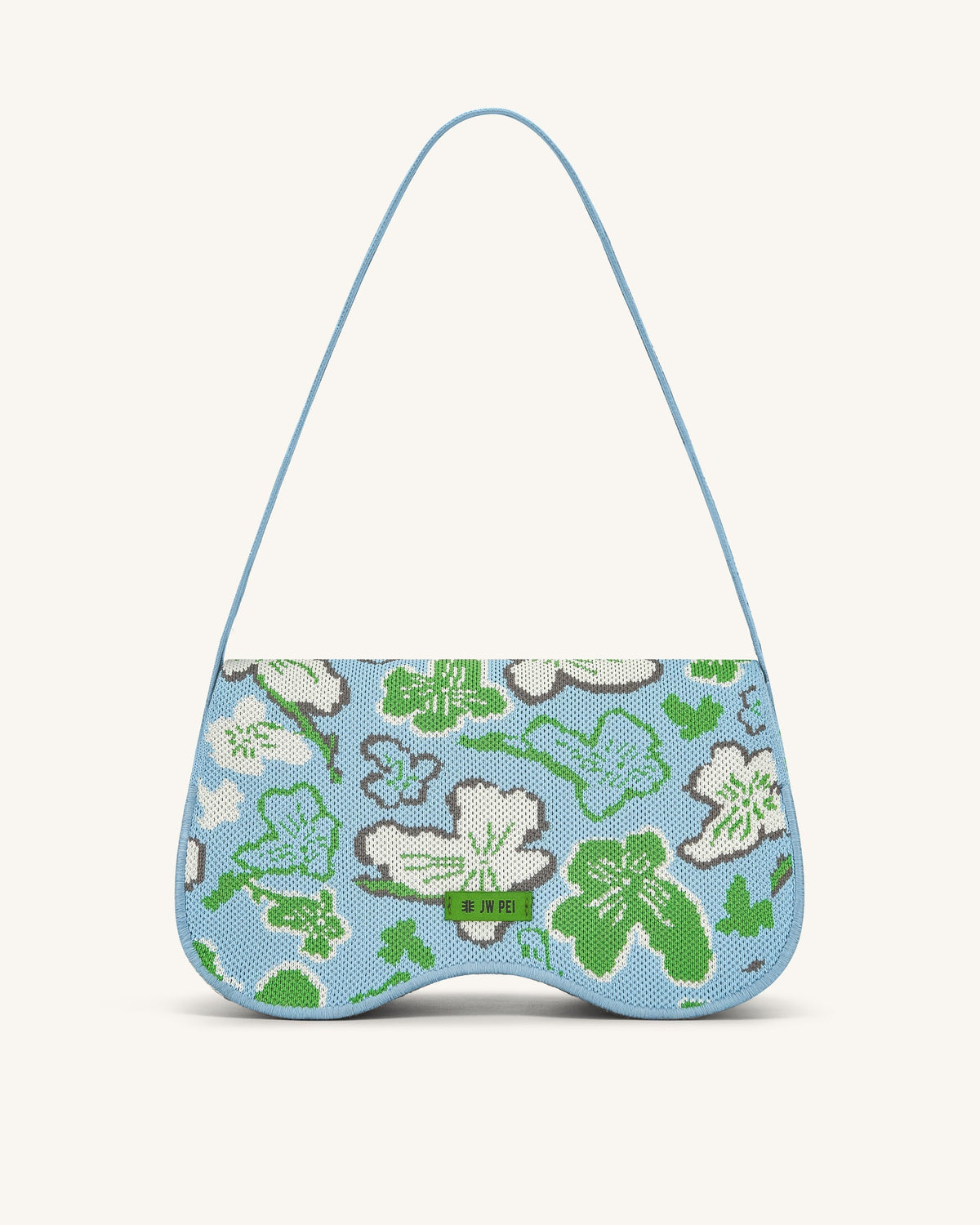Becci Knitted Shoulder Bag - Flower Collection - Ice & Green & White & Gray