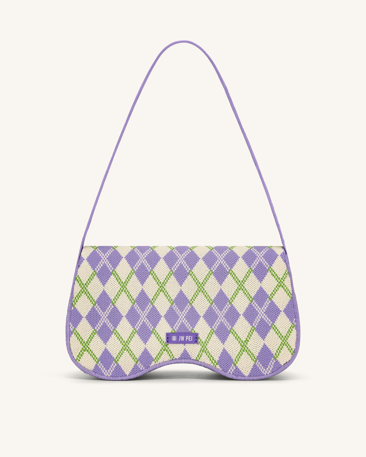 Becci Knitted Shoulder Bag - Purple & Ivory & Lime