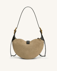 Tessa Faux Suede Studded Shoulder Bag - Khaki Green