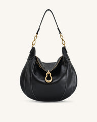 Daria Metal Pendant Embellished Shoulder Bag - Black